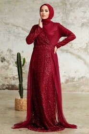 Neva Style - Plus Size Claret Red Islamic Wedding Dress 5345BR - Thumbnail