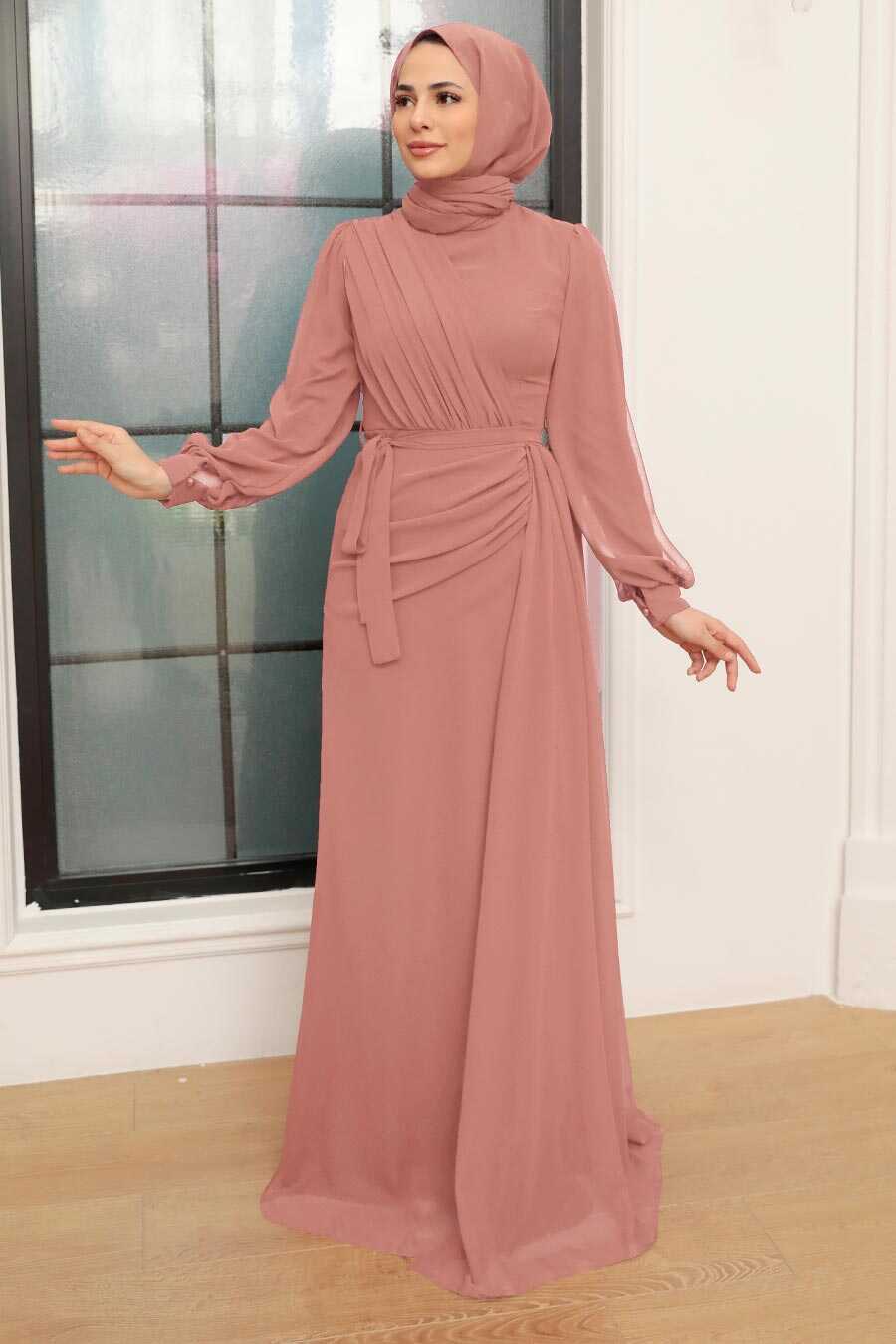 Neva Style - Plus Size Dark Salmon Pink Modest Wedding Dress 5711KSMN