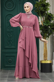 Neva Style - Plus Size Dusty Rose Islamic Clothing Evening Dress 22201GK - Thumbnail
