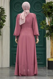 Neva Style - Plus Size Dusty Rose Islamic Clothing Evening Dress 22201GK - Thumbnail