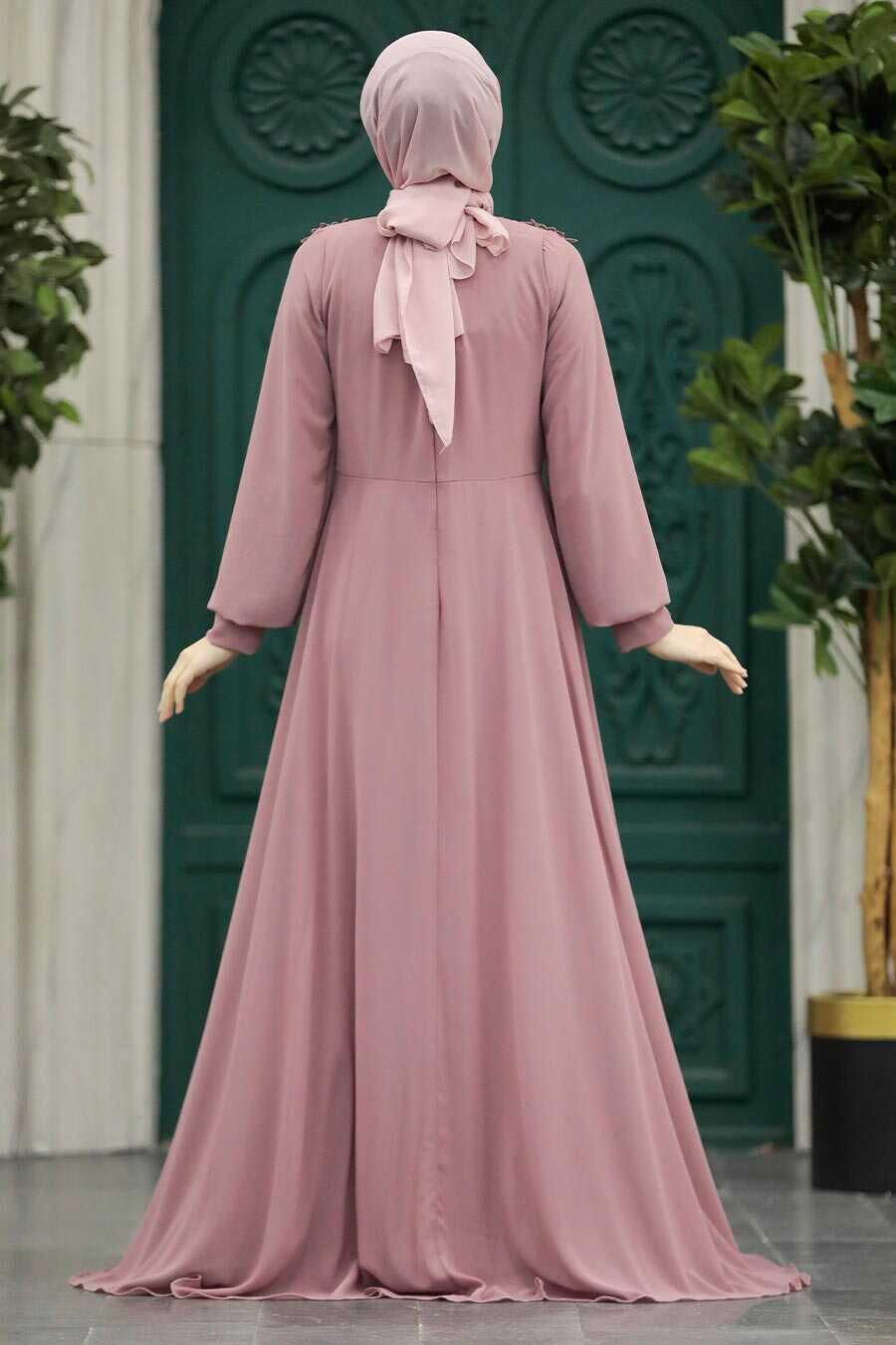 Neva Style - Plus Size Dusty Rose Modest Islamic Clothing Evening Dress 22113GK