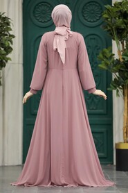 Neva Style - Plus Size Dusty Rose Modest Islamic Clothing Evening Dress 22113GK - Thumbnail