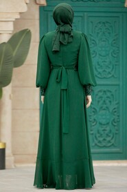 Neva Style - Plus Size Emerald Green Islamic Clothing Evening Dress 22201ZY - Thumbnail