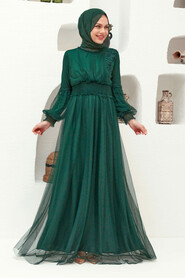 Neva Style - Plus Size Green Modest Islamic Clothing Prom Dress 56520Y - Thumbnail