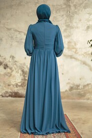 Neva Style - Plus Size Indigo Blue Islamic Clothing Evening Dress 21940IM - Thumbnail