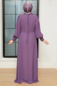 Neva Style - Plus Size Lila Islamic Clothing Evening Gown 25814LILA - Thumbnail