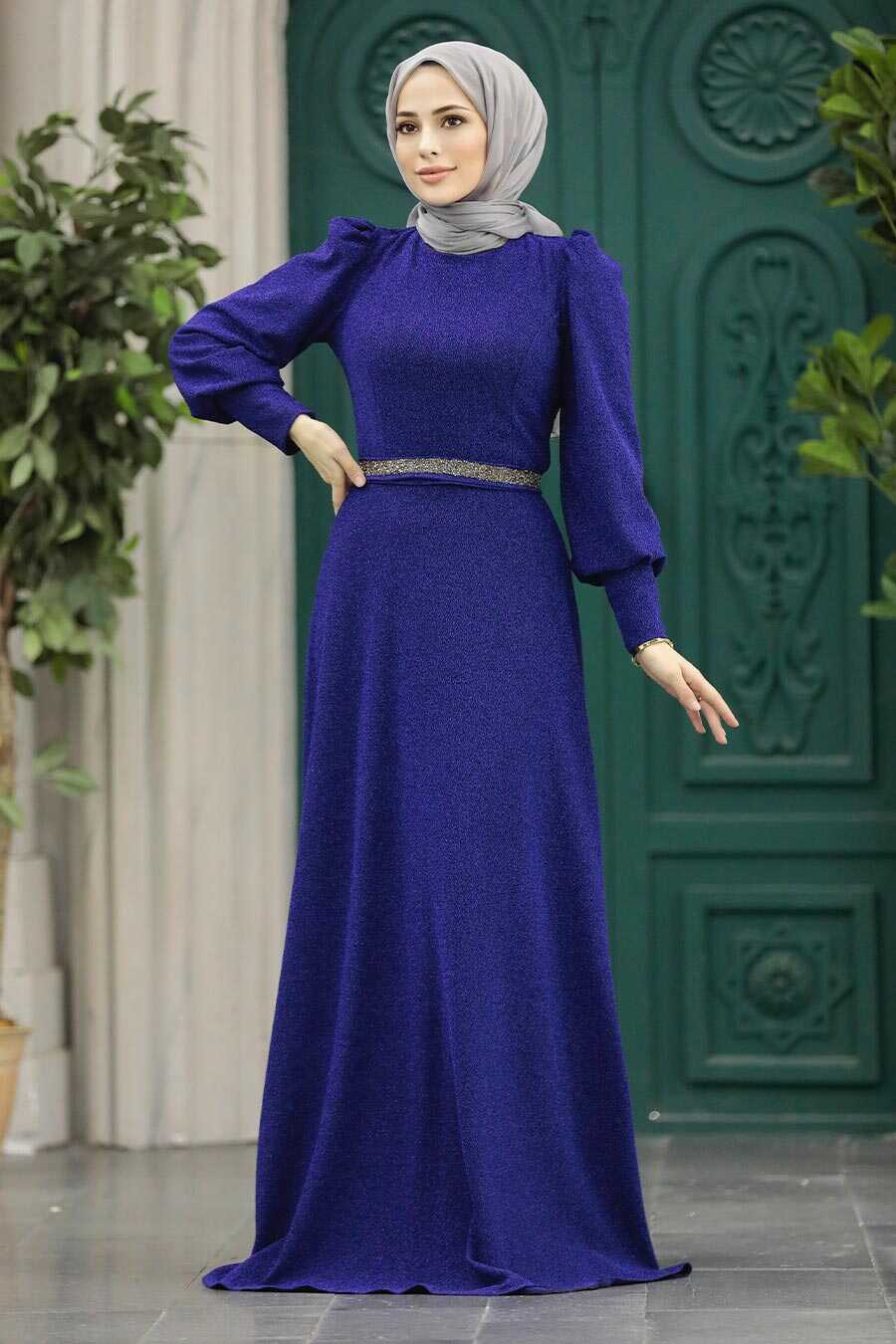 Neva Style - Plus Size Navy Blue Islamic Bridesmaid Dress 22172L