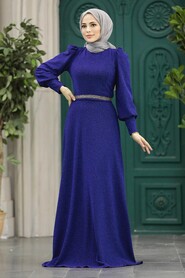 Neva Style - Plus Size Navy Blue Islamic Bridesmaid Dress 22172L - Thumbnail