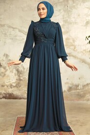 Neva Style - Plus Size Navy Blue Islamic Clothing Evening Dress 21940L - Thumbnail