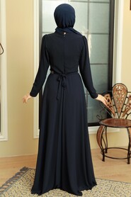 Neva Style - Plus Size Navy Blue Islamic Long Sleeve Dress 5737L - Thumbnail