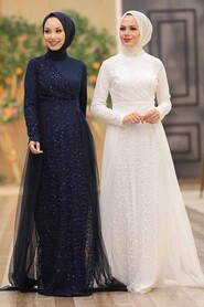 Neva Style - Plus Size Navy Blue Islamic Wedding Dress 5345L - Thumbnail