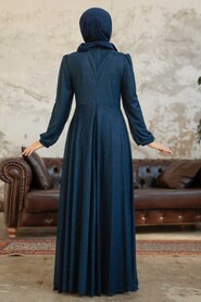 Neva Style - Plus Size Navy Blue Muslim Prom Dress 50151L - Thumbnail
