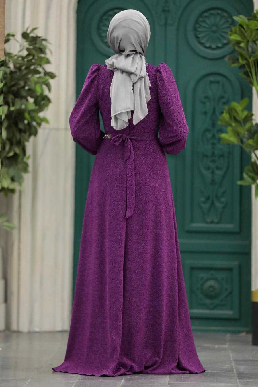 Neva Style - Plus Size Plum Color Islamic Bridesmaid Dress 22172MU