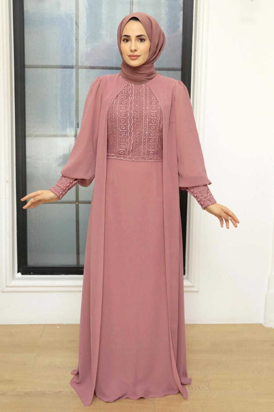 Neva Style - Plus Size Powder Pink Islamic Clothing Evening Gown 25814PD