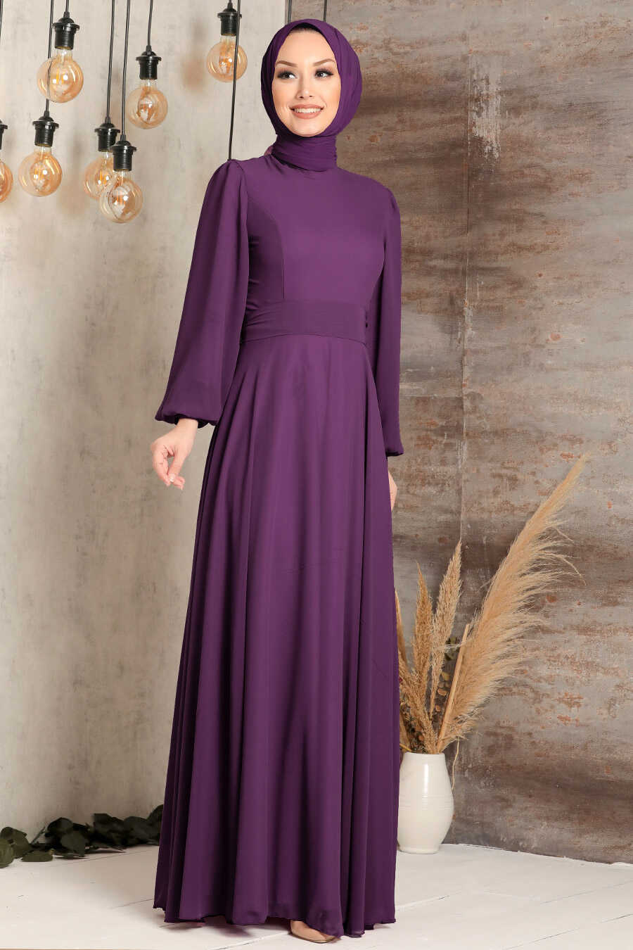 Neva Style - Plus Size Purple Hijab Engagement Dress 5470MOR