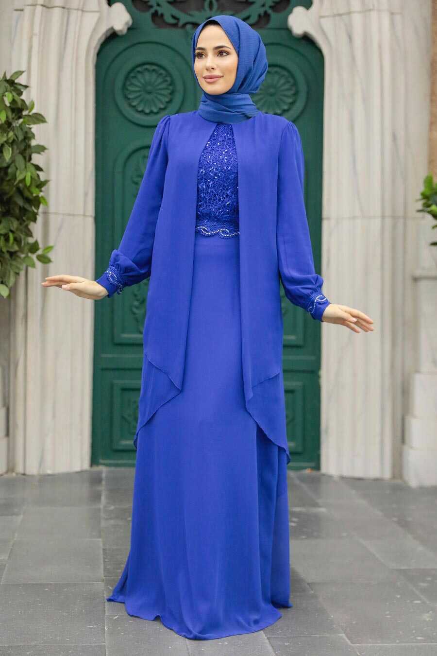 Neva Style - Plus Size Sax Blue Islamic Evening Dress 25765SX
