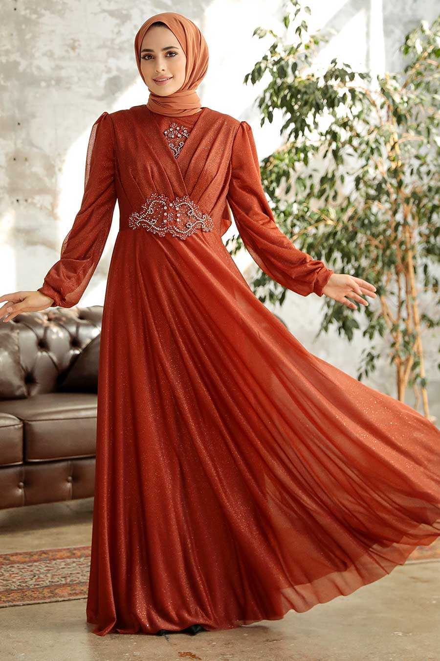 Neva Style Plus Size Terra Cotta Muslim Prom Dress 50151KRMT Neva