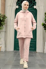 Neva Style - Powder Pink Hijab Dual Suit 22186PD - Thumbnail