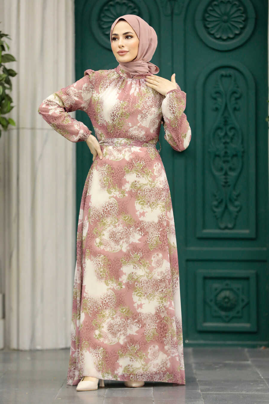 Neva Style - Powder Pink Hijab For Women Dress 27944PD