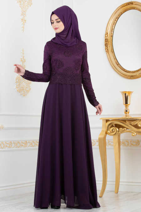 Neva Style - Purple Hijab Evening Dress 82380MOR