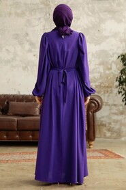 Neva Style - Purple Hijab Turkish Dress 5866MOR - Thumbnail