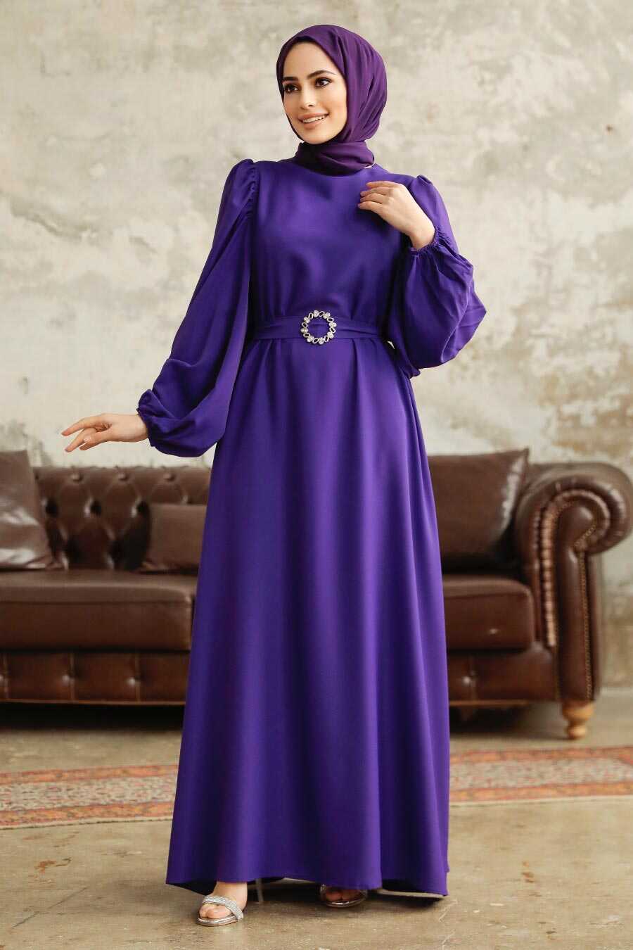 Neva Style - Purple Hijab Turkish Dress 5866MOR