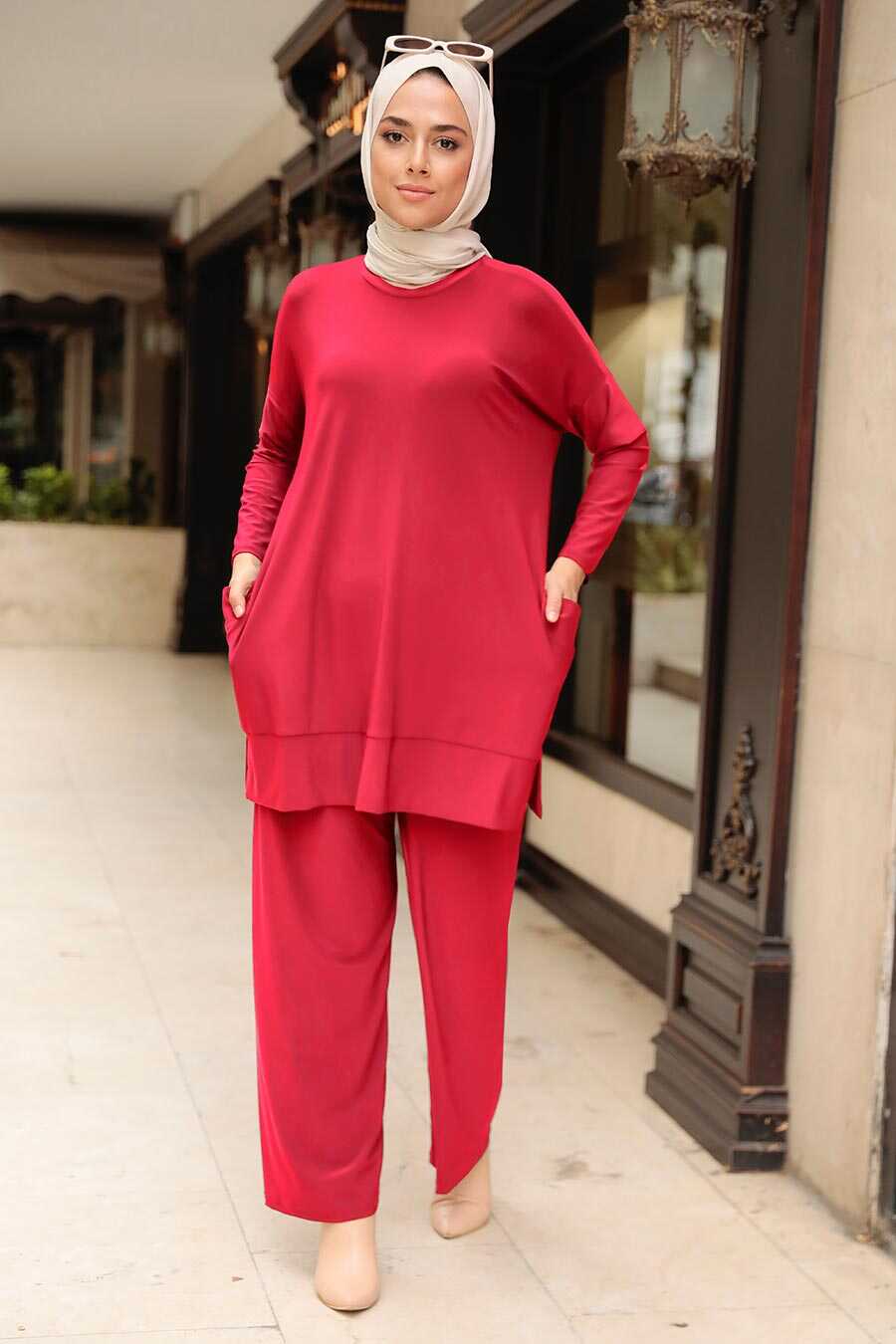 Neva Style - Red Hijab Dual Suit Dress 50150K