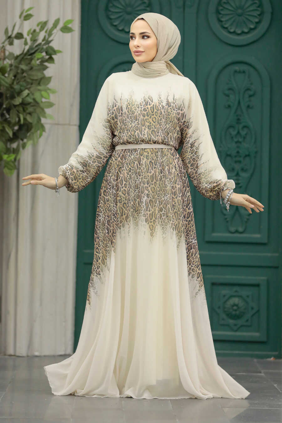 Neva Style - Salmon Pink Muslim Long Dress Style 39821SMN