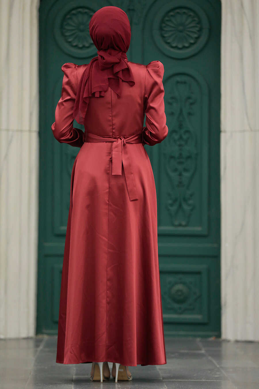 Neva Style - Satin Claret Red High Quality Dress 7725BR