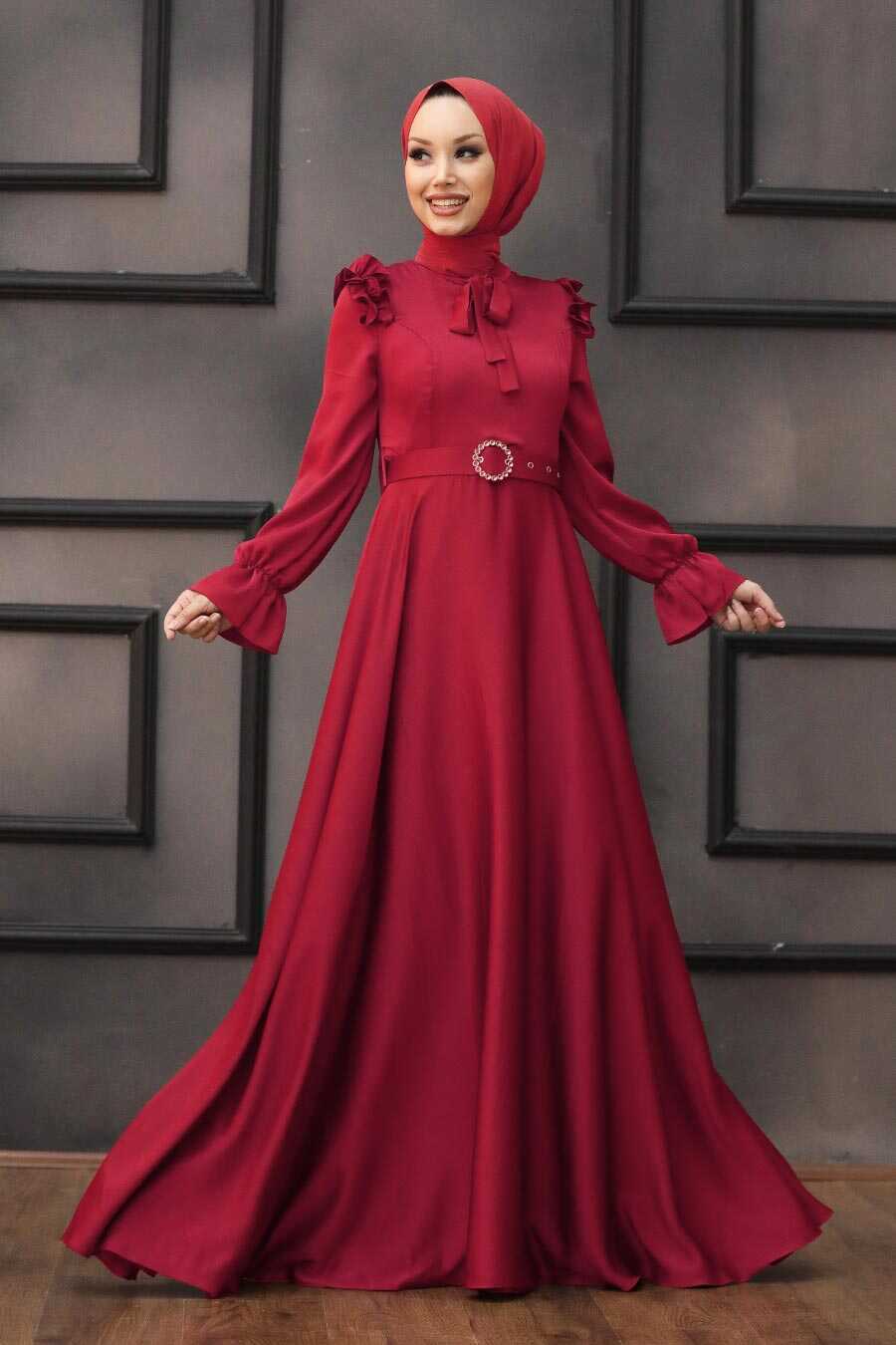 Neva Style -Satin Claret Red Muslim Bridal Dress 27240BR