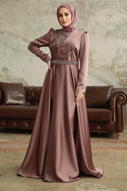 Neva Style - Satin Copper Islamic Wedding Dress 3967BKR - Thumbnail