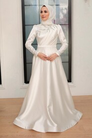 Neva Style - Satin Ecru Hijab Wedding Gown 22401E - Thumbnail
