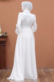 Neva Style -Satin Ecru Muslim Bridal Dress 27240E - Thumbnail