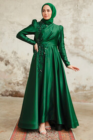 Neva Style - Satin Emerald Green Muslim Engagement Dress 22460ZY - Thumbnail