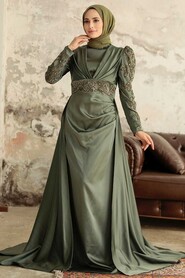 Neva Style - Satin Khaki Islamic Clothing Wedding Dress 2282HK - Thumbnail