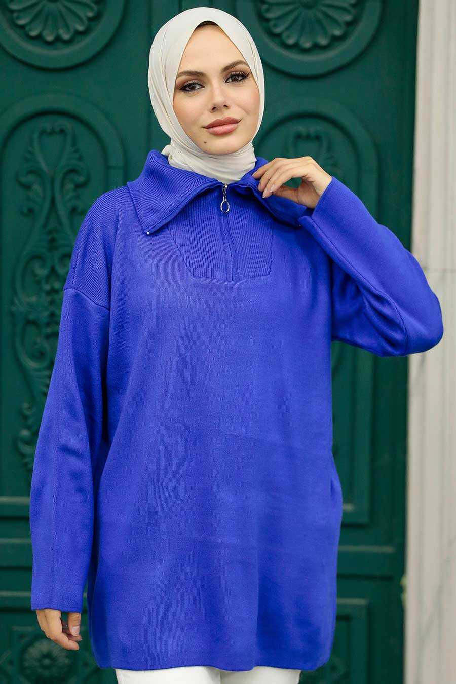 Neva Style - Sax Blue Hijab Knitwear Tunic 2690SX