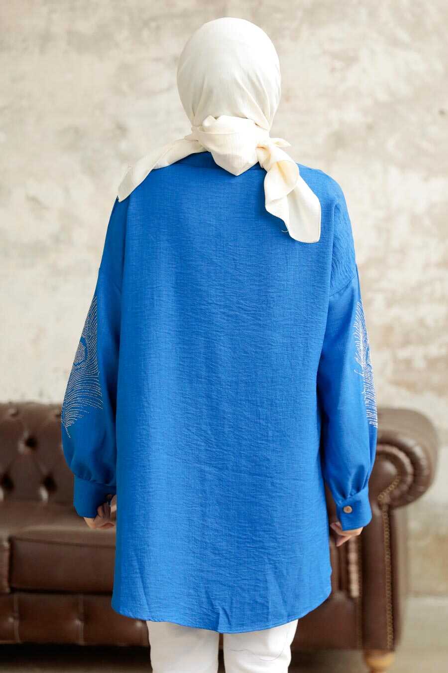 Neva Style - Sax Blue Hijab Tunic 11351SX