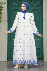 Neva Style - Sax Blue Long Dress 1381SX - Thumbnail