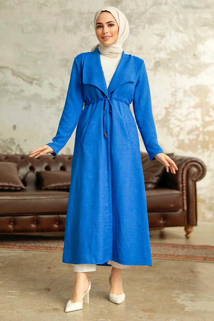 Neva Style - Sax Blue Long Sleeve Coat 11341SX