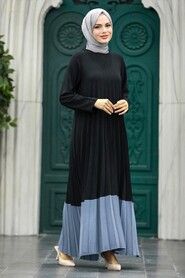 Neva Style - Smoke Color Long Hijab Dress 7684FU - Thumbnail