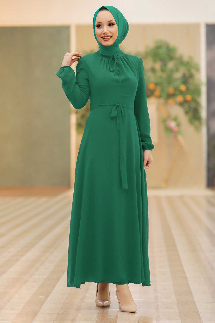 Neva Style - Stylish Almond Green Hijab Dress 27922CY