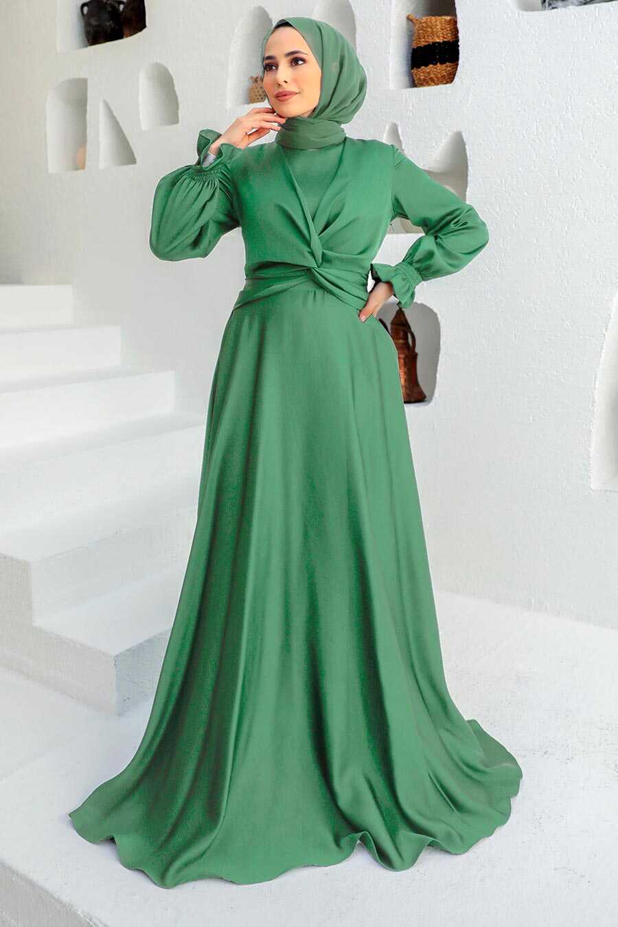 Neva Style - Stylish Almond Green Islamic Clothing Engagement Dress 3389CY