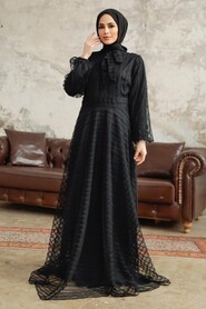 Neva Style - Stylish Black Islamic Clothing Prom Dress 38920S - Thumbnail