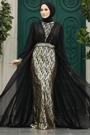 Neva Style - Stylish Black Modest Evening Dress 50173S - Thumbnail