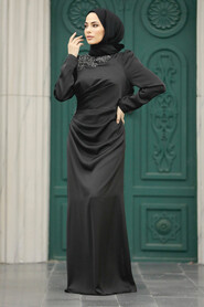 Neva Style - Stylish Black Muslim Bridesmaid Dress 40773S - Thumbnail