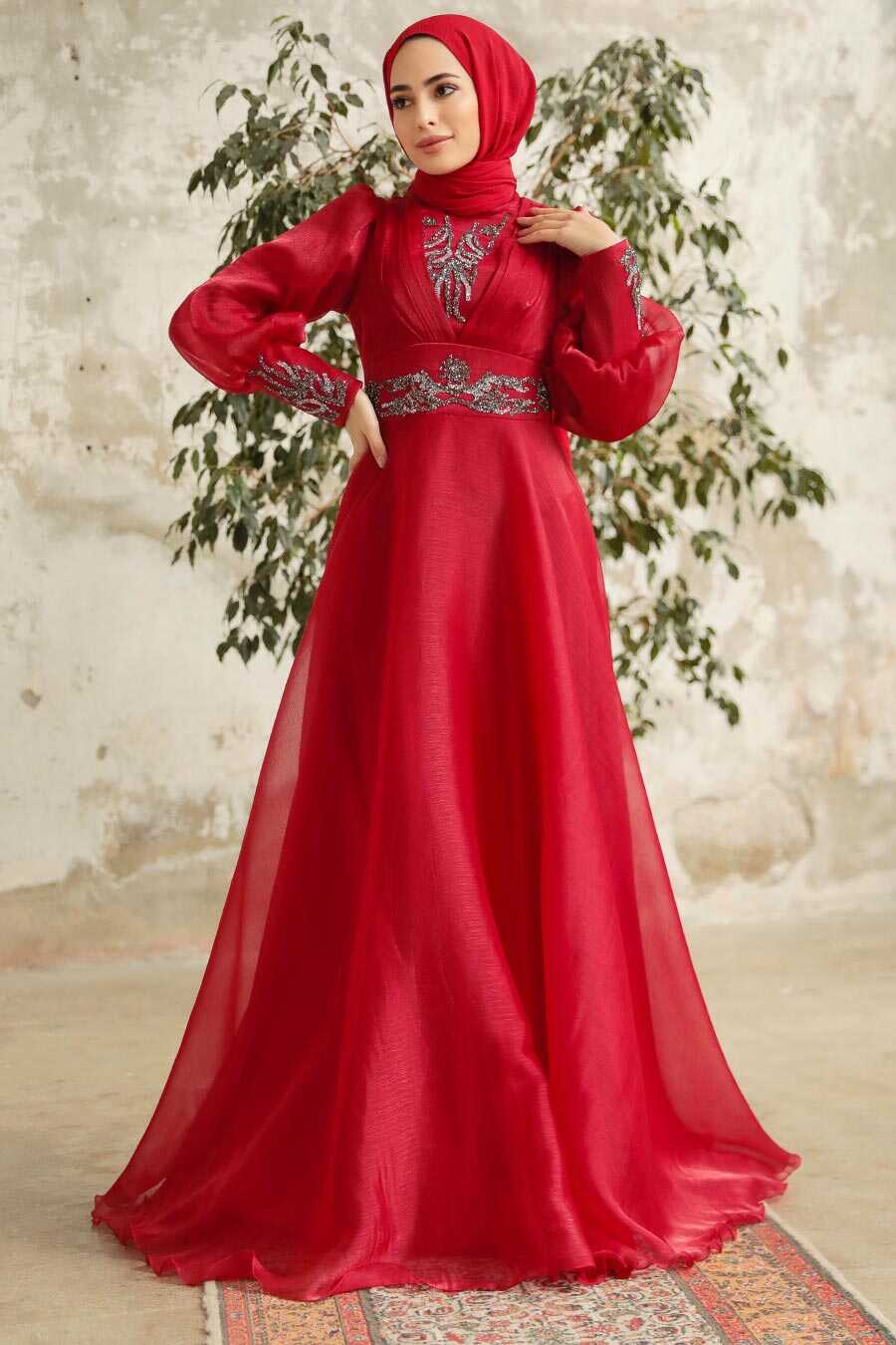Neva Style - Stylish Claret Red Modest Islamic Clothing Prom Dress 3753BR