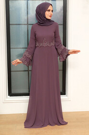 Neva Style - Stylish Dusty Islamic Evening Dress 9181GK - Thumbnail