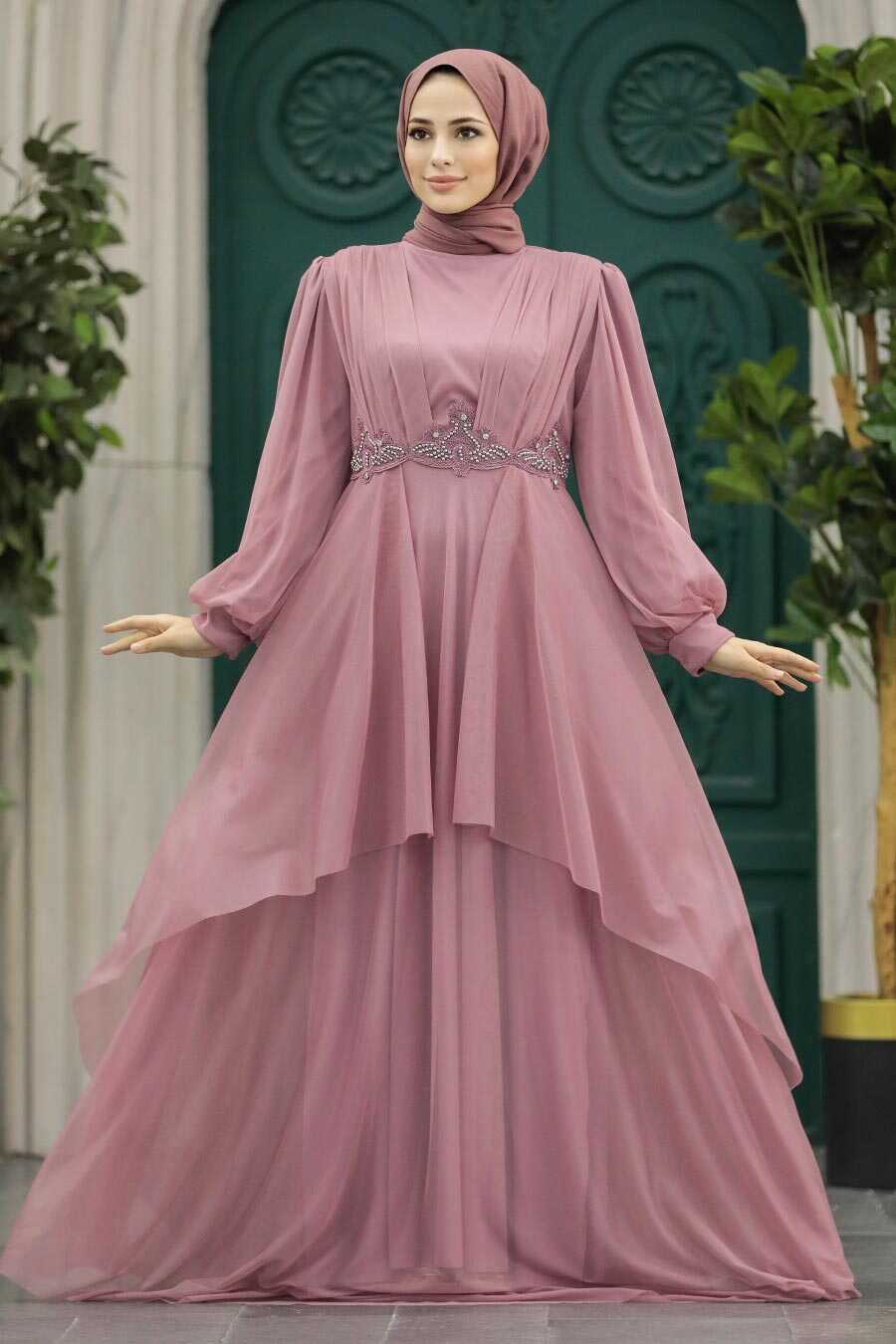 Neva Style - Stylish Dusty Rose Islamic Clothing Evening Dress 22123GK