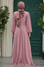 Neva Style - Stylish Dusty Rose Islamic Clothing Evening Dress 22123GK - Thumbnail