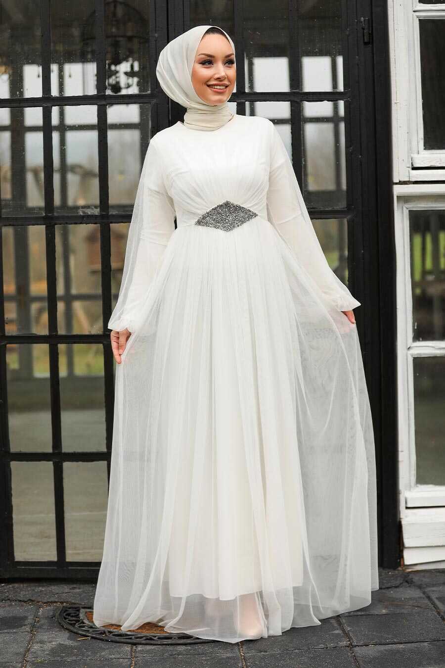 Neva Style - Stylish Ecru Modest Evening Gown 54230E